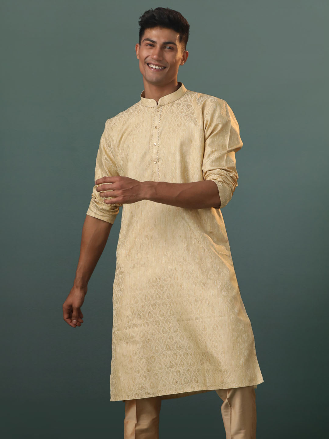 Men's Gold Silk Blend Kurta