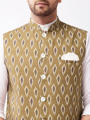 Men's Multicolor-Base-Green Cotton Nehru Jacket