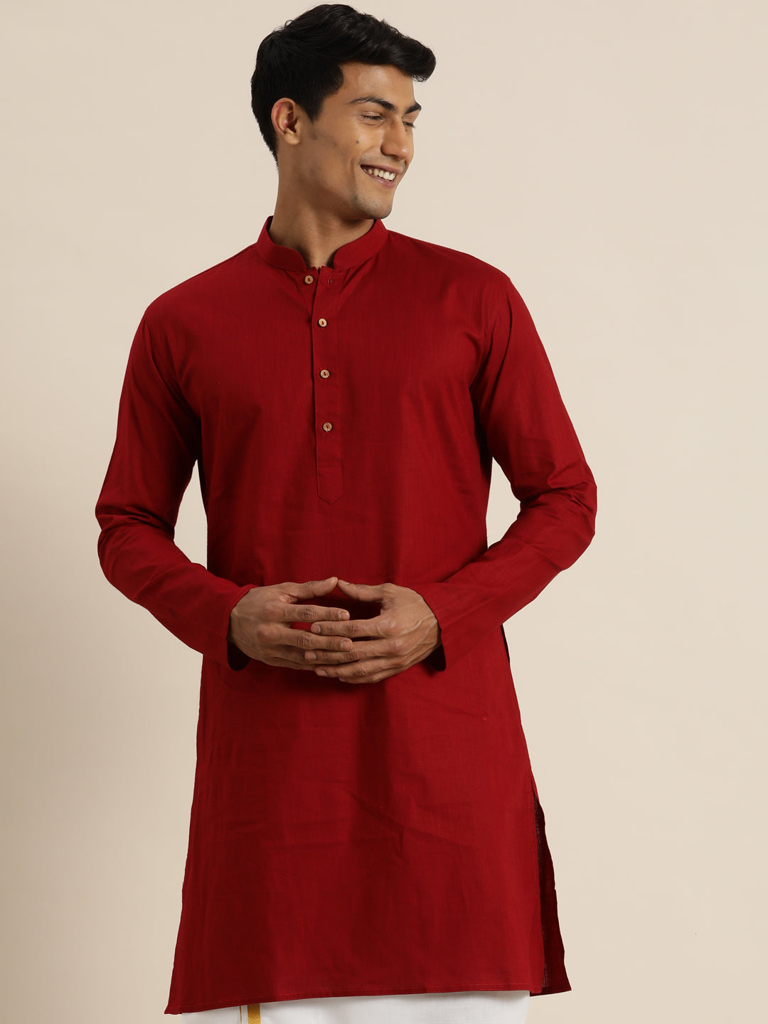 Men's Maroon Cotton Kurta