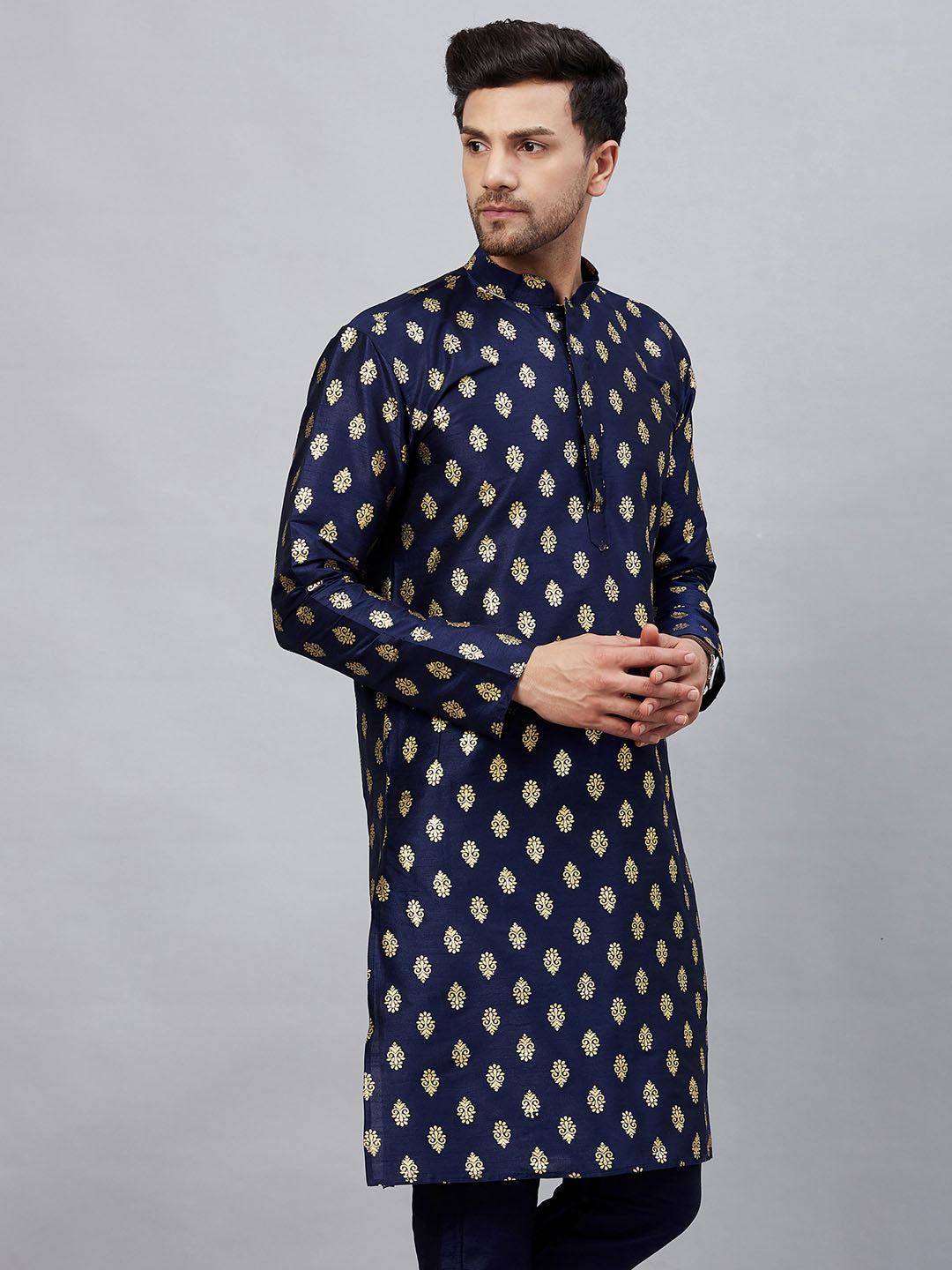 Men's Navy Blue Dupion Silk Kurta