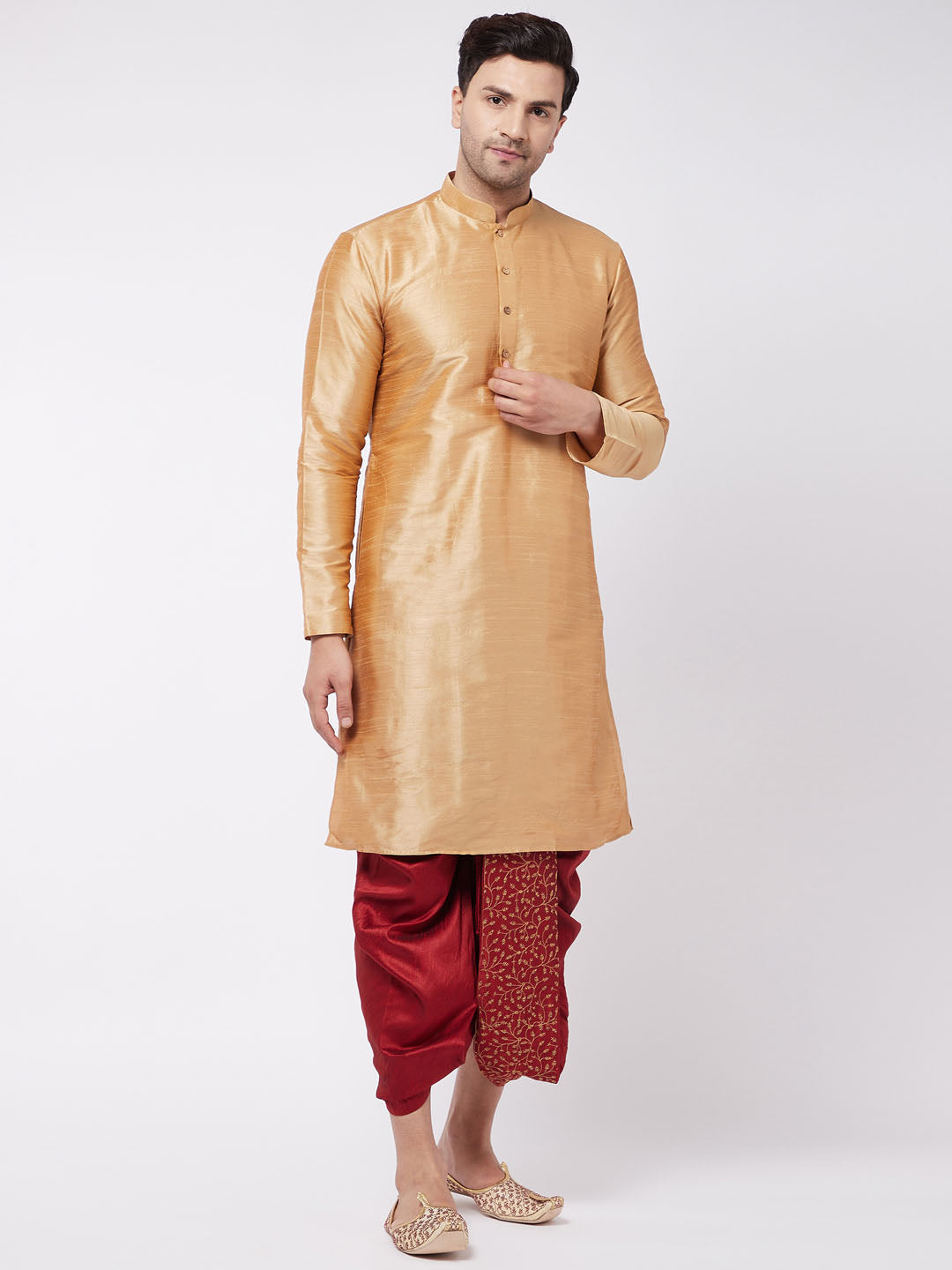 Men's Maroon Silk Blend Embroidered Dhoti