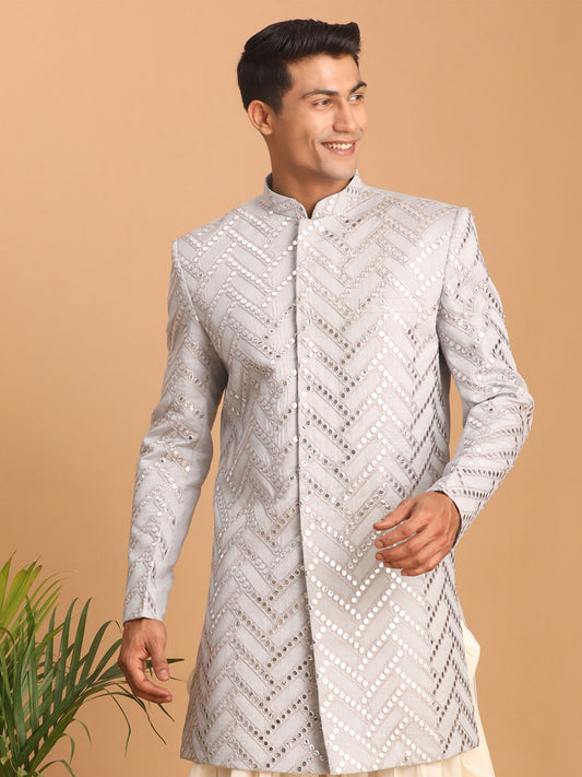 Men's Aqua Silk Blend Sherwani Only Top