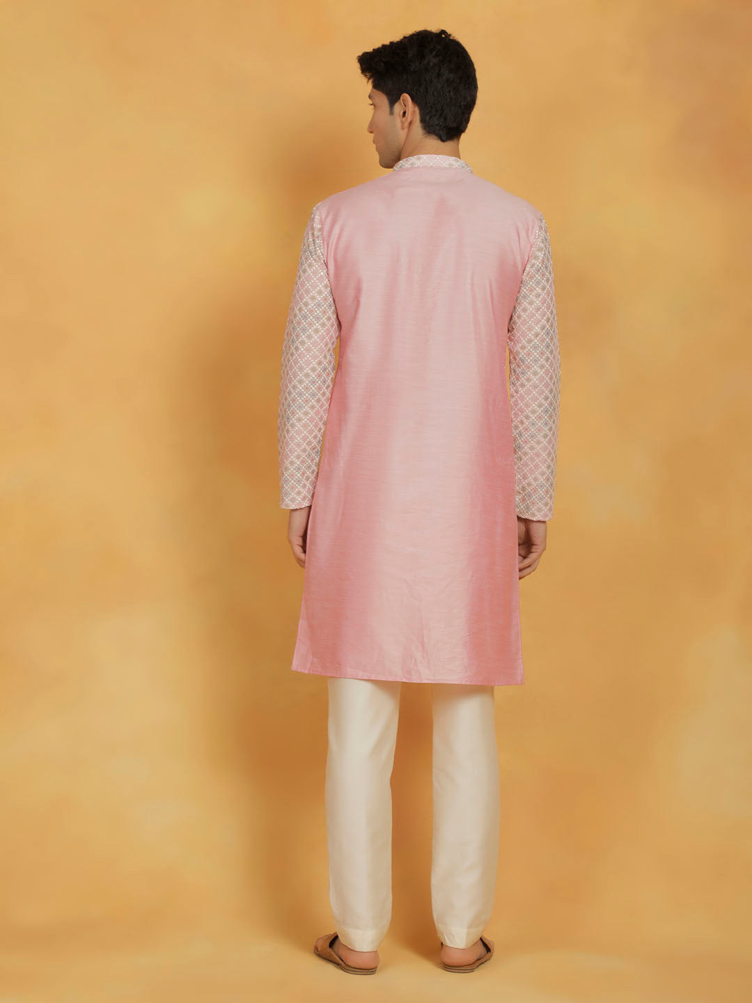 Men's Pink Maslin Kurta And Pyjama Set