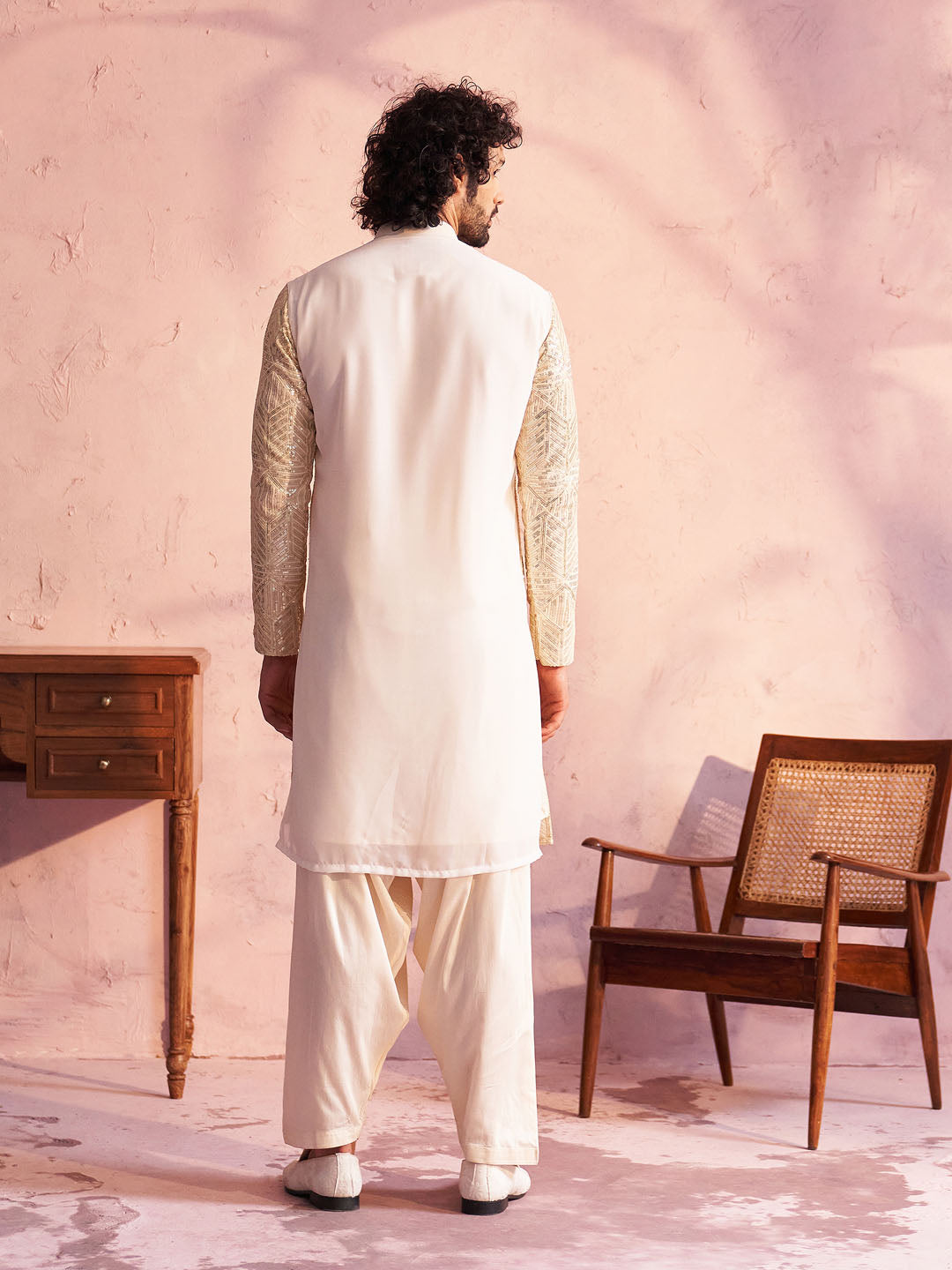 Men's Cream Georgette Kurta and Patiala Set