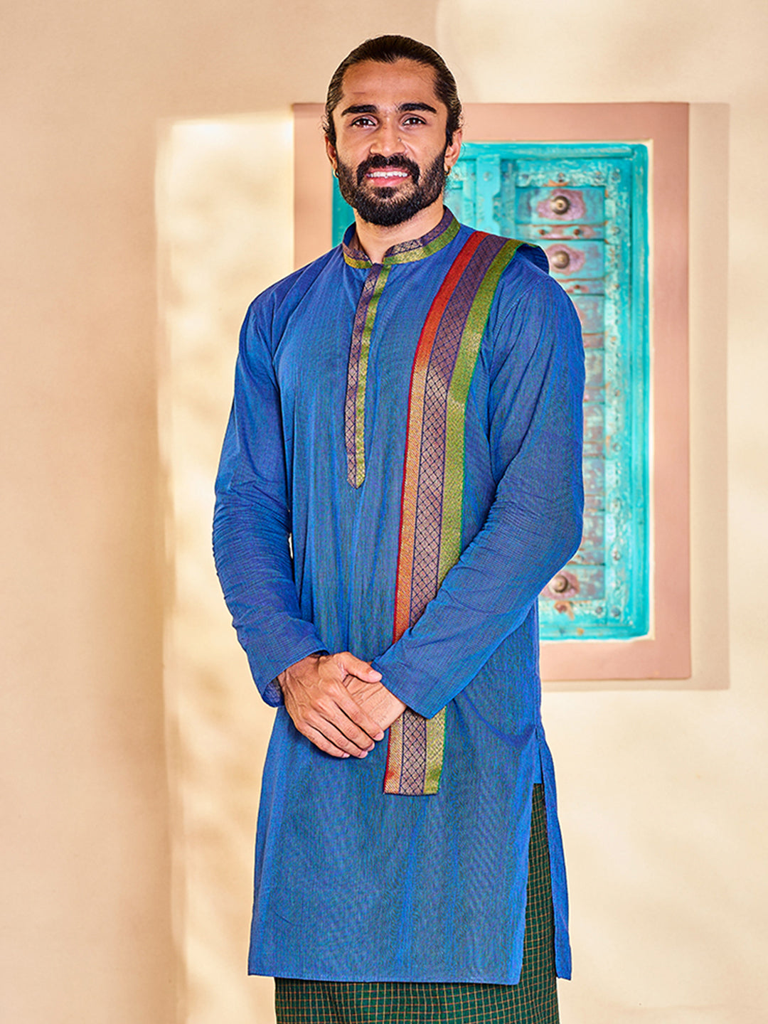 Men's Blue Cotton Kurta