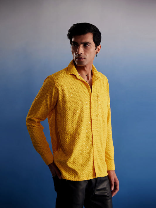 Men's Yellow Rayon Ethnic Shirt