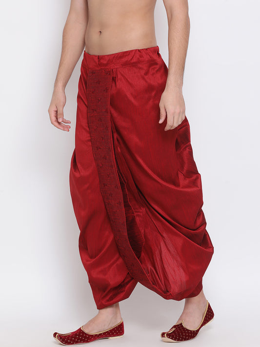 Men's Maroon Silk Blend Dhoti