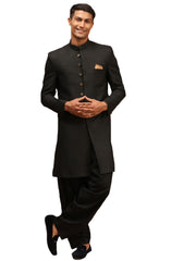 Men's Black Silk Blend Sherwani Set