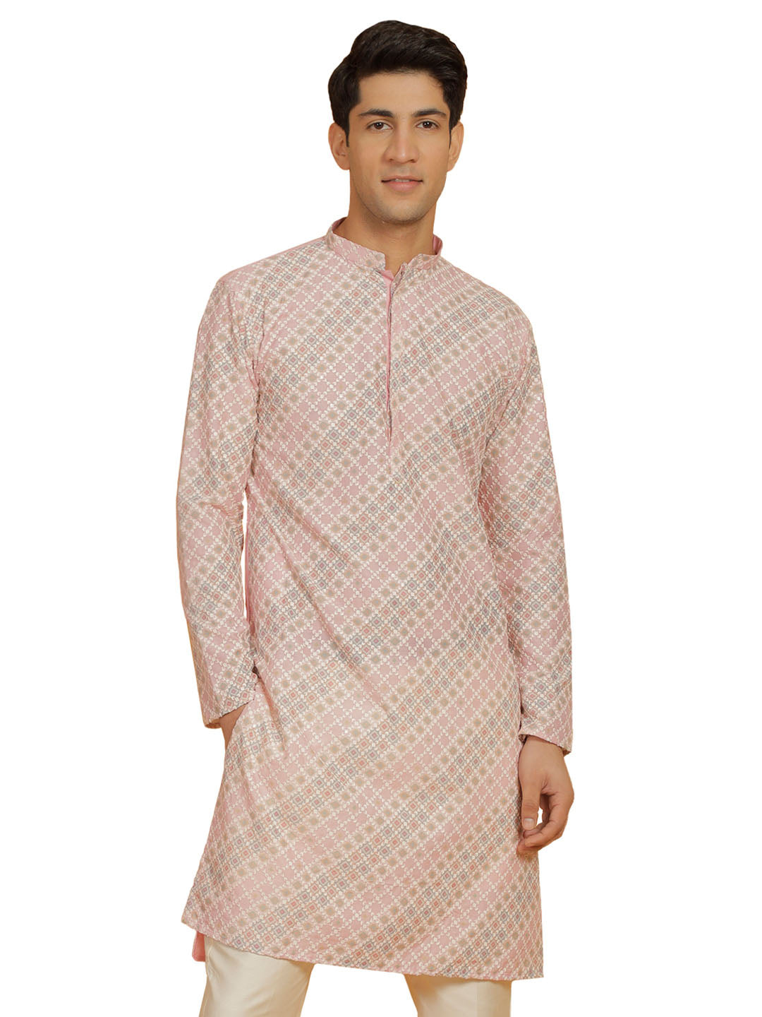 Men's Pink Maslin Kurta