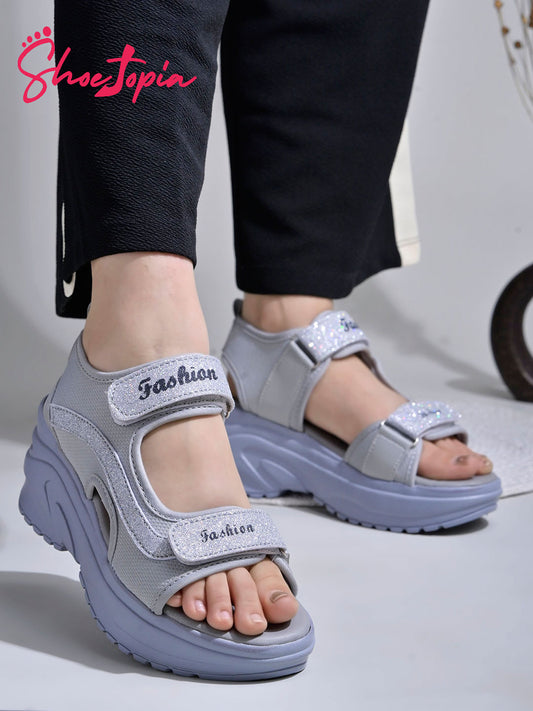 Shoetopia Comfortable  & Sporty Grey Sandals For Women & Girls