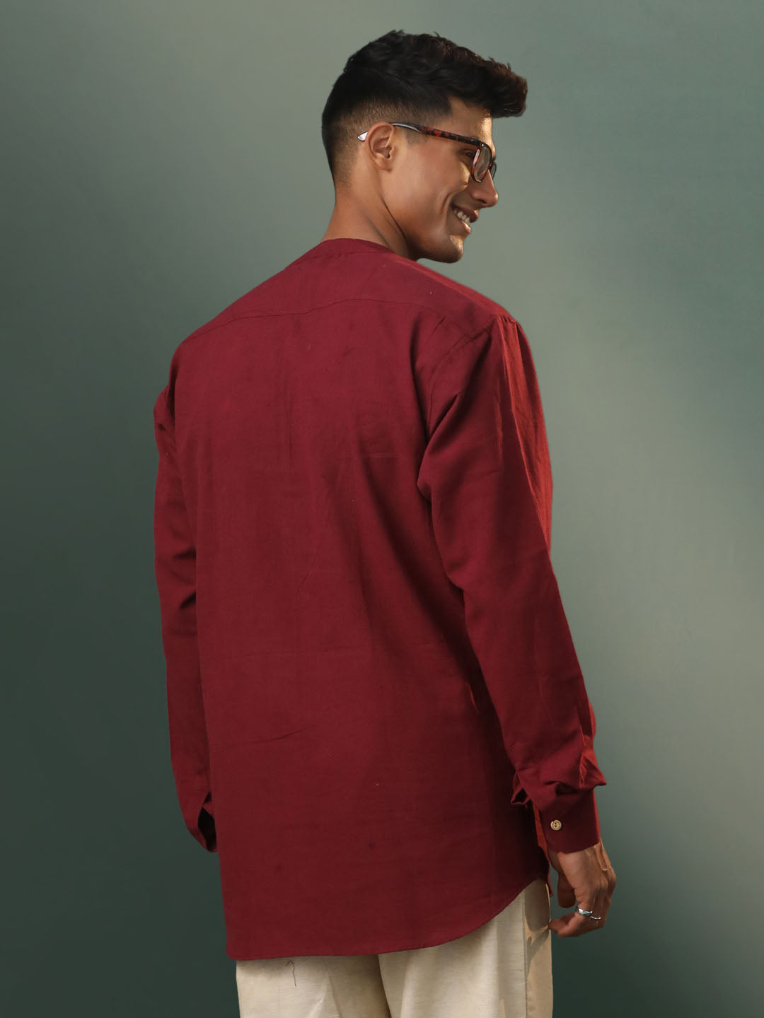 Men's Maroon Cotton Short Kurta