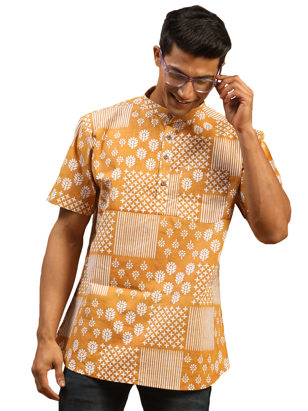 Men's Mustard Cotton Short Kurta