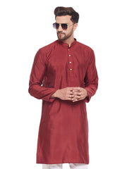 Men Maroon Silk Blend Kurta