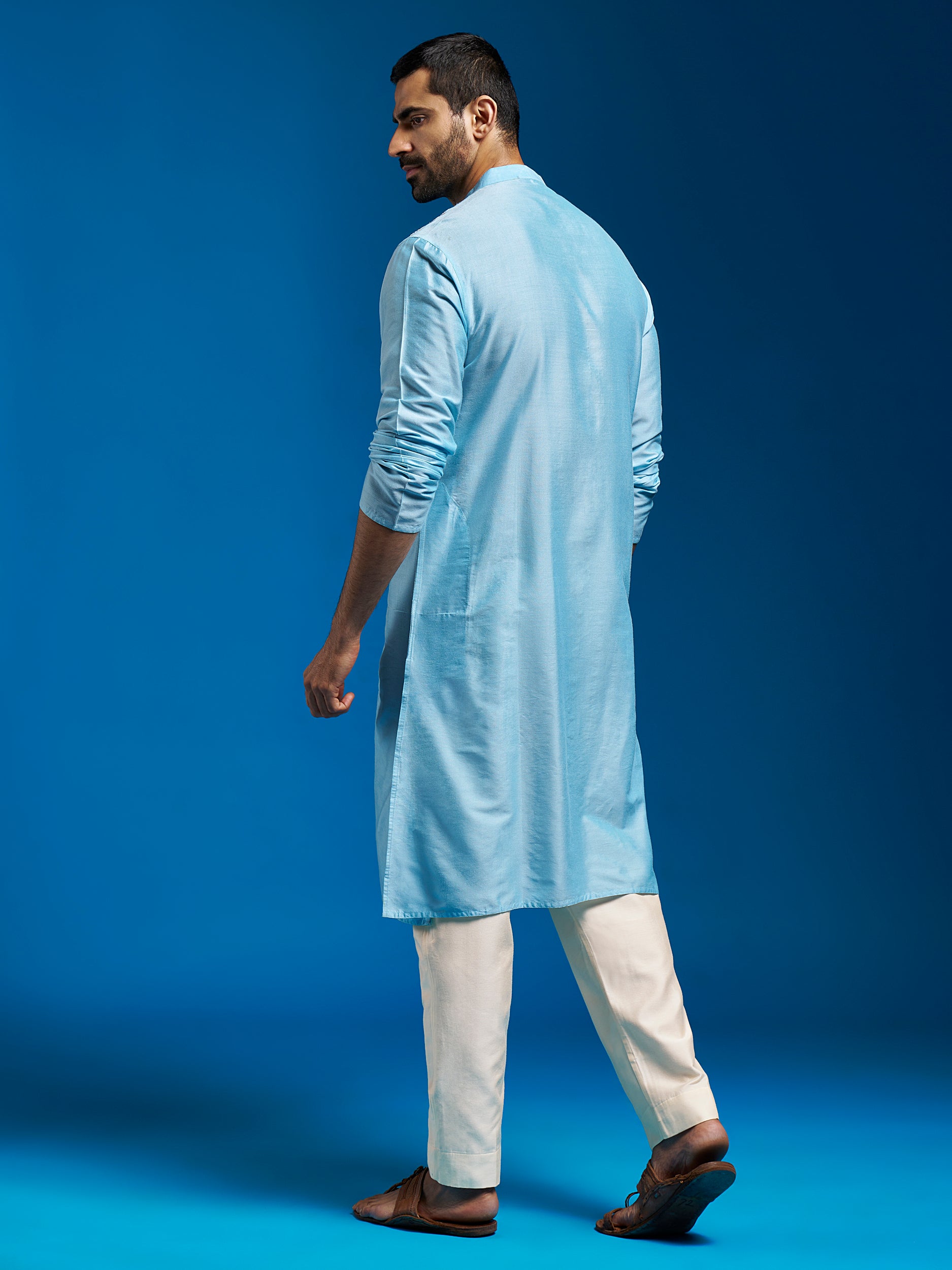 Men's Aqua Viscose Kurta And Pyjama Set.