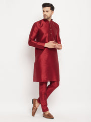 Men's Maroon Silk Blend Kurta