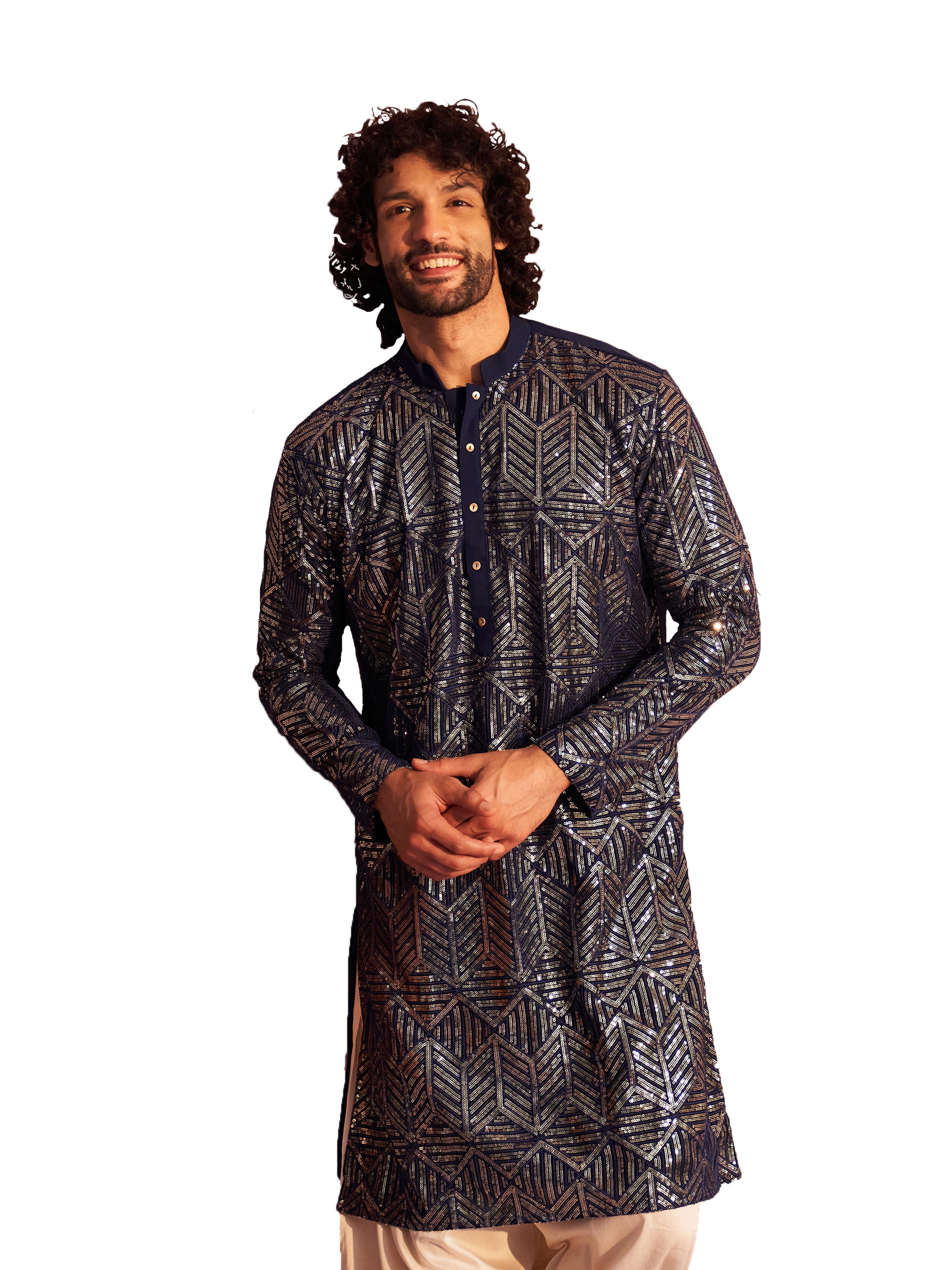 Men's Navy Blue Georgette Kurta