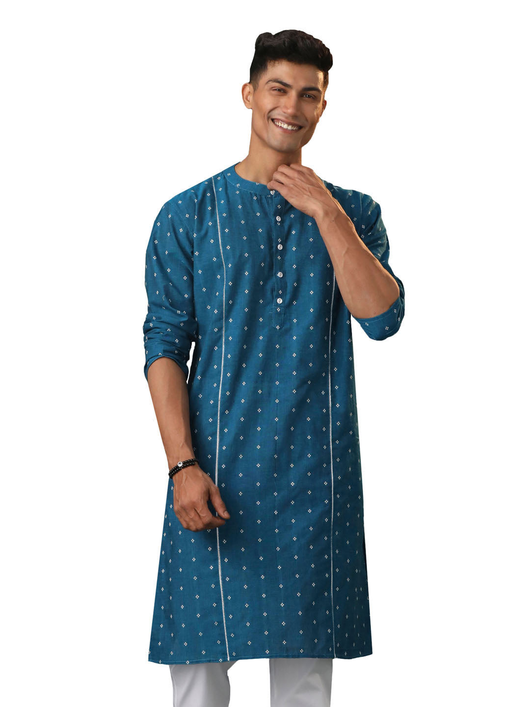 Men's Turquoise Cotton Kurta