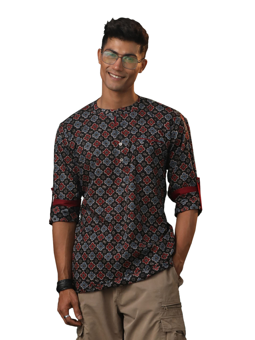 Men's Black Cotton Short Kurta