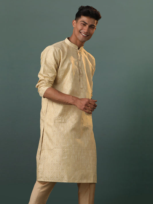 Men's Gold Silk Blend Kurta