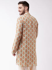 Men's Multicolor-Base-Cream Muslin Kurta