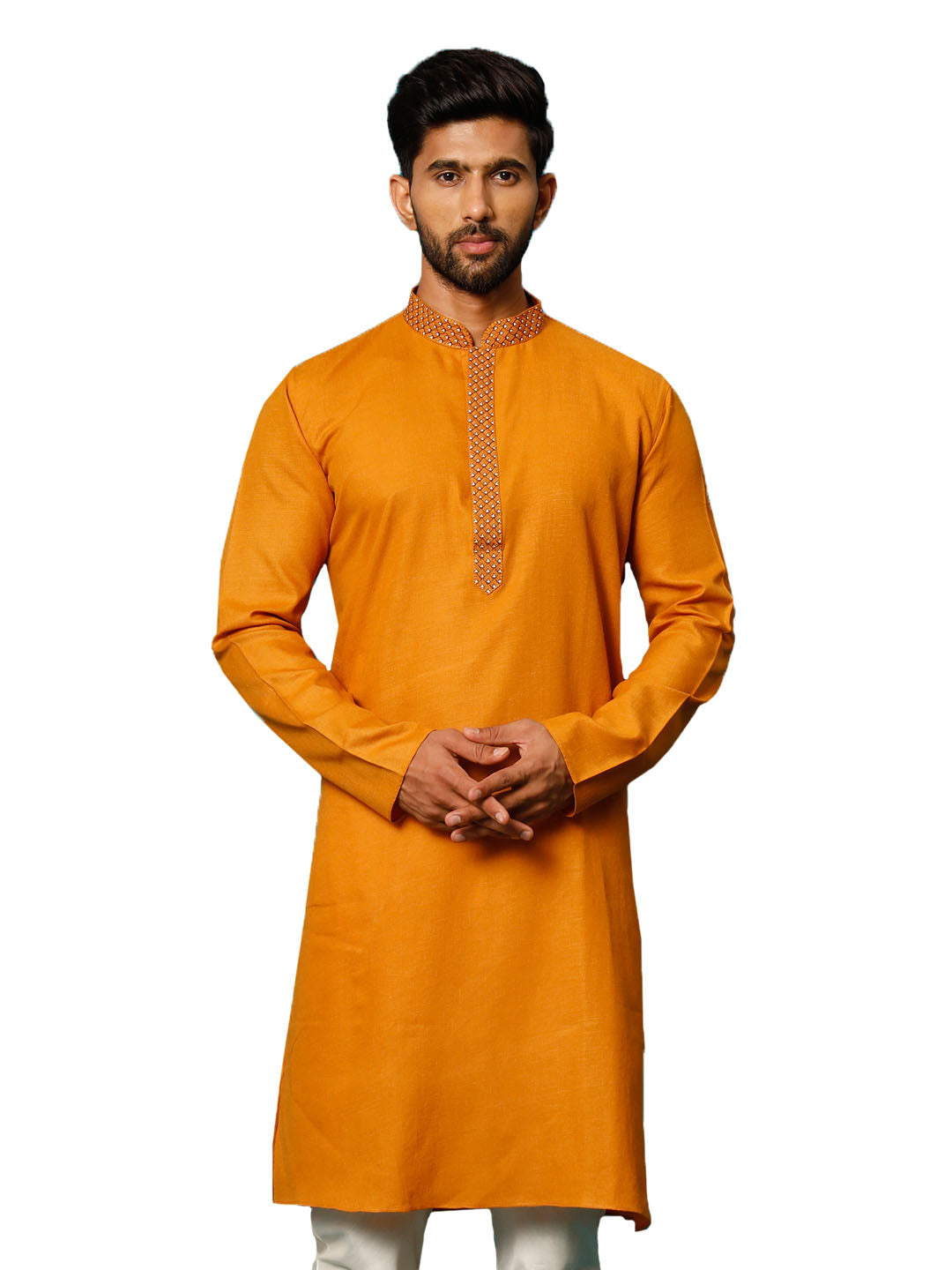 Men's Rust Cotton Blend Kurta