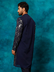 Men's Navy Blue Georgette Kurta