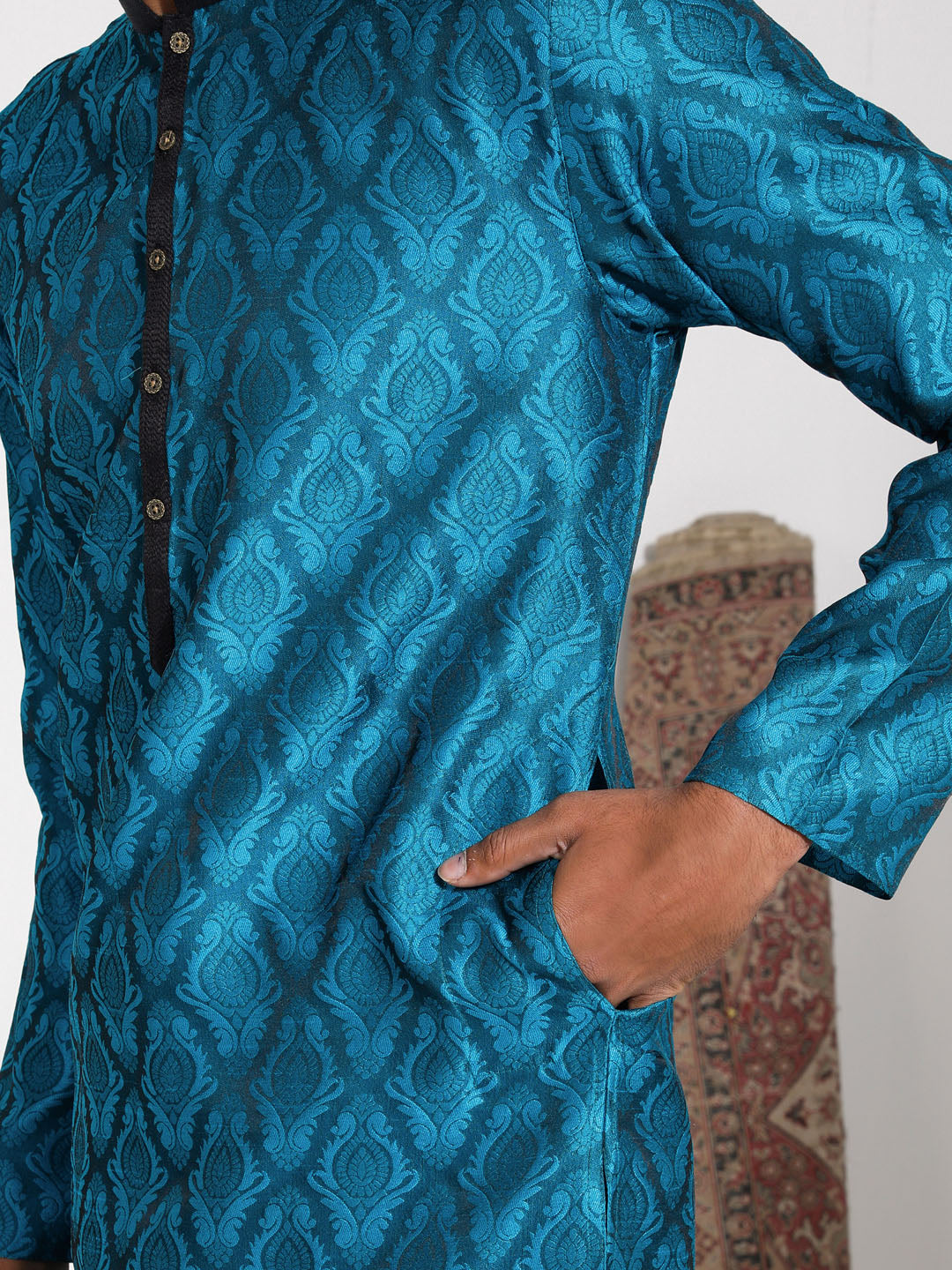 Men's Turquoise Silk Blend Kurta