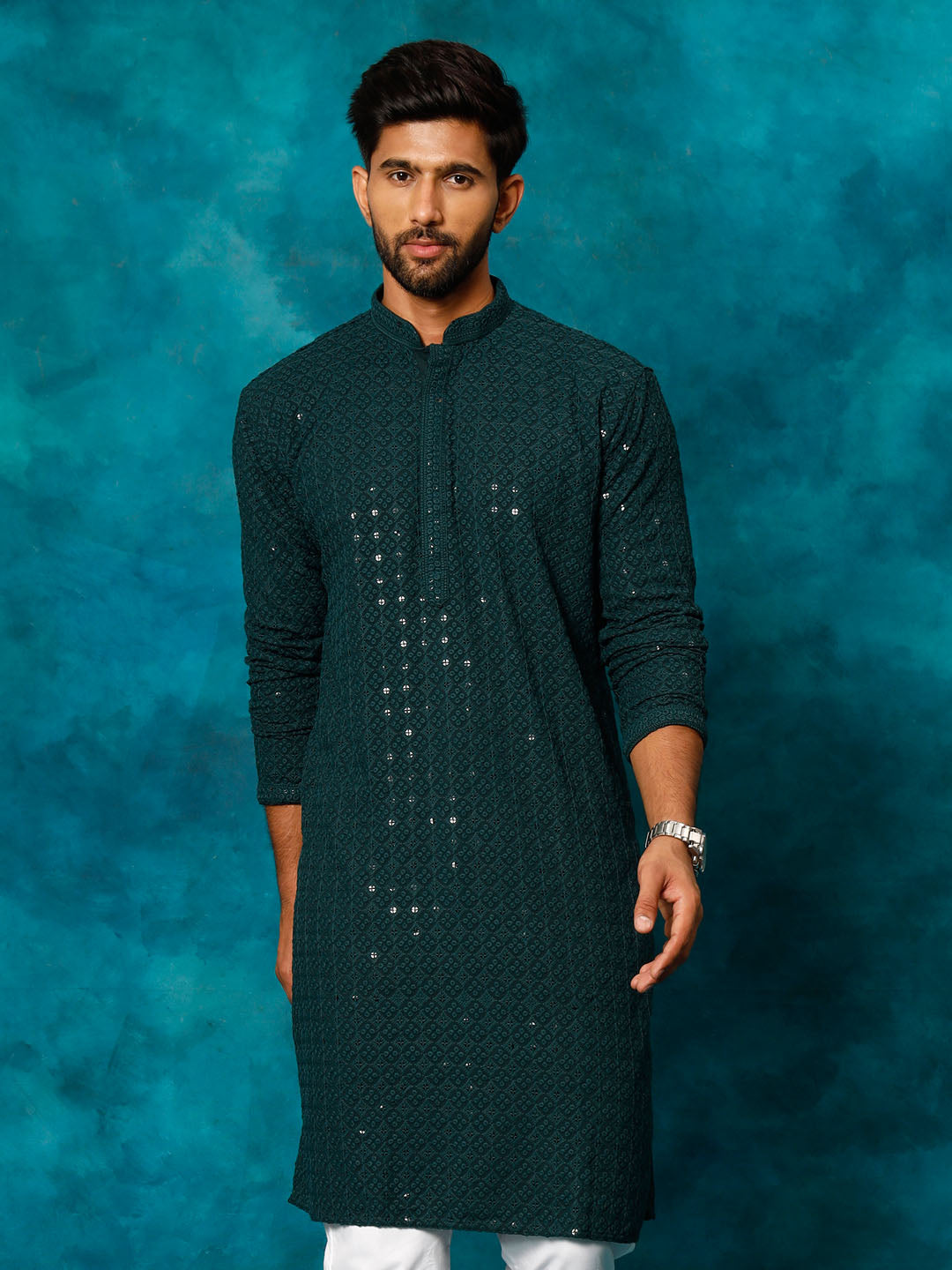 Men's Green Rayon Cotton Kurta