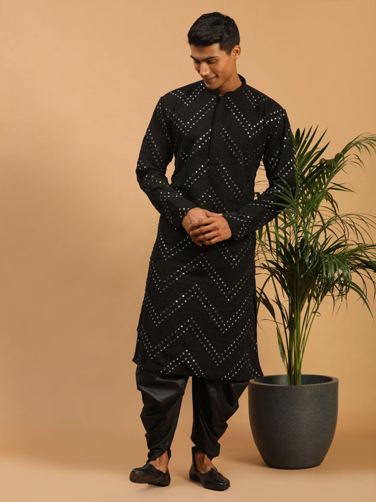 Men's Black Georgette Kurta and Dhoti Set