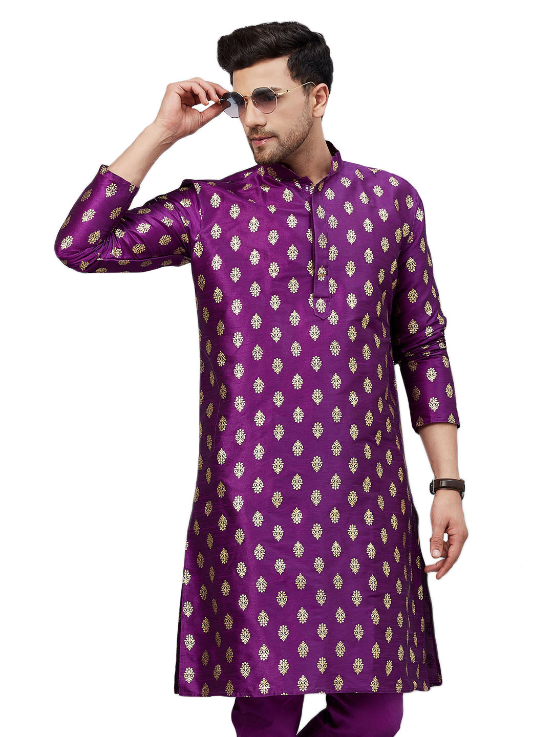 Men's Purple Silk Blend Kurta