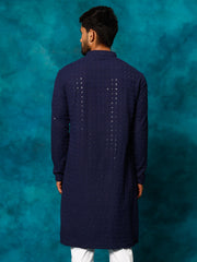 Men's Navy Blue Rayon Cotton Kurta