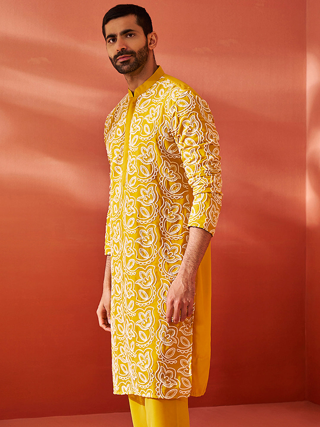 Men's Mustard Georgette Kurta