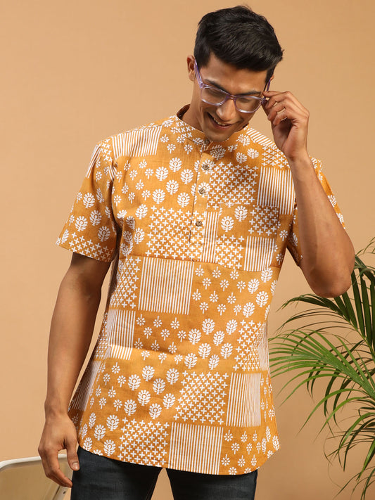 Men's Mustard Cotton Short Kurta