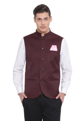 Men's Maroon Cotton Silk Nehru Jacket