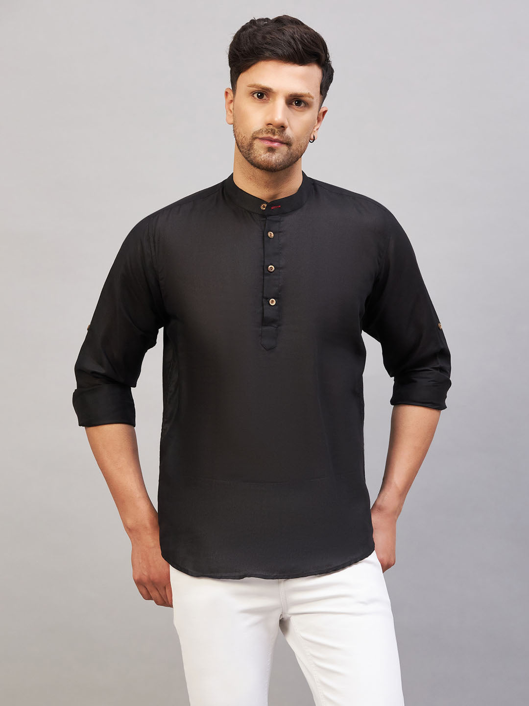 Men's Black Cotton Blend Kurta