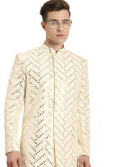 Men's Cream Silk Blend Sherwani Only Top