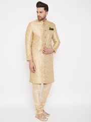 Men's Gold Beige Silk Blend Sherwani Set