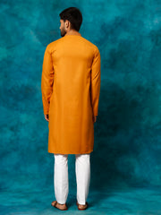 Men's Rust And White Cotton Blend Kurta Pyjama Set