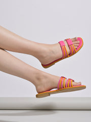 Shoetopia Striped Pink Flats For Women & Girls