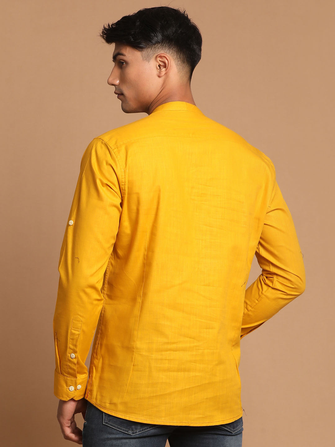 Men's Mustard Cotton Blend Short Kurta