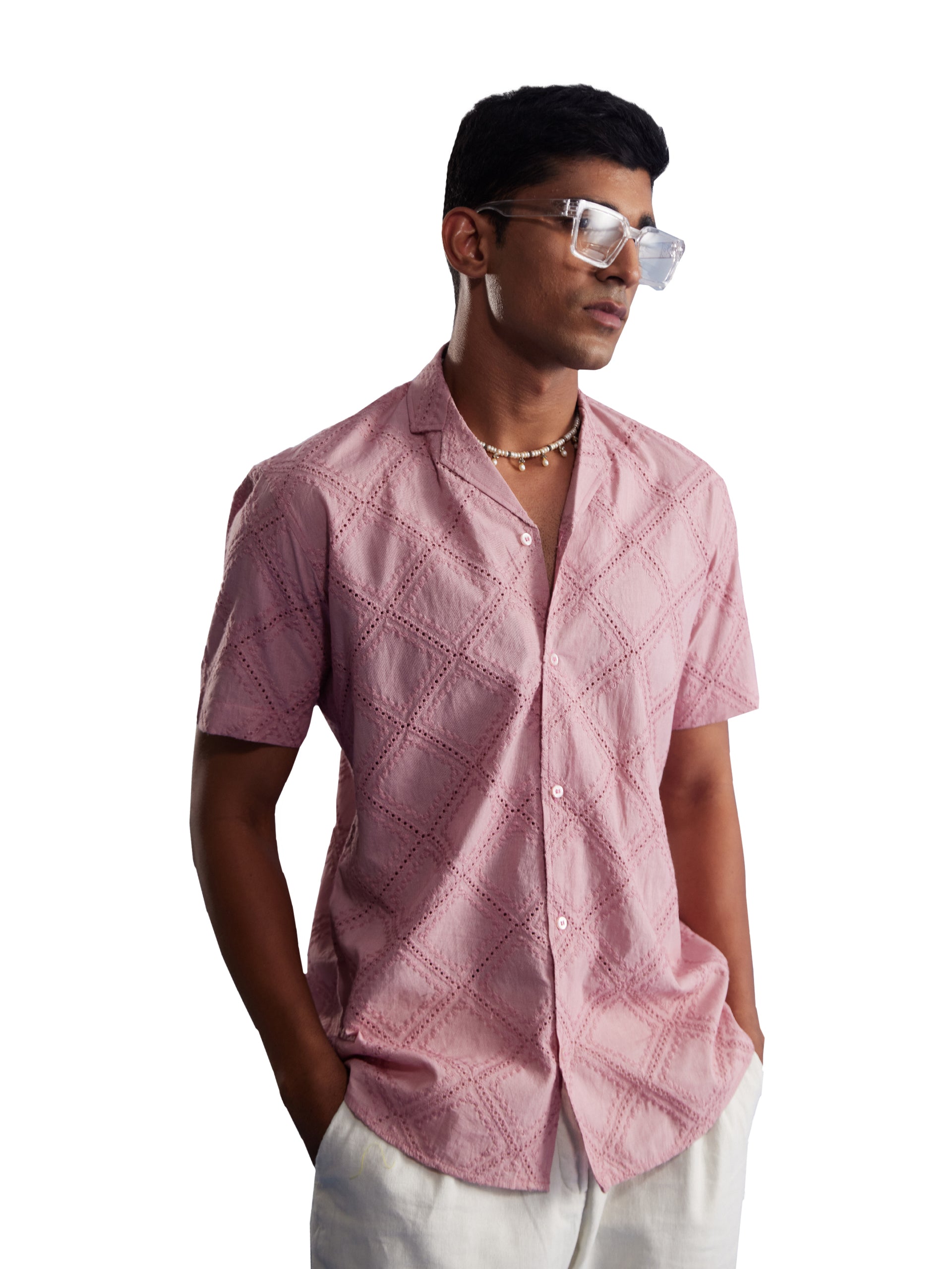 Men's Pink Cotton Ethnic Shirt