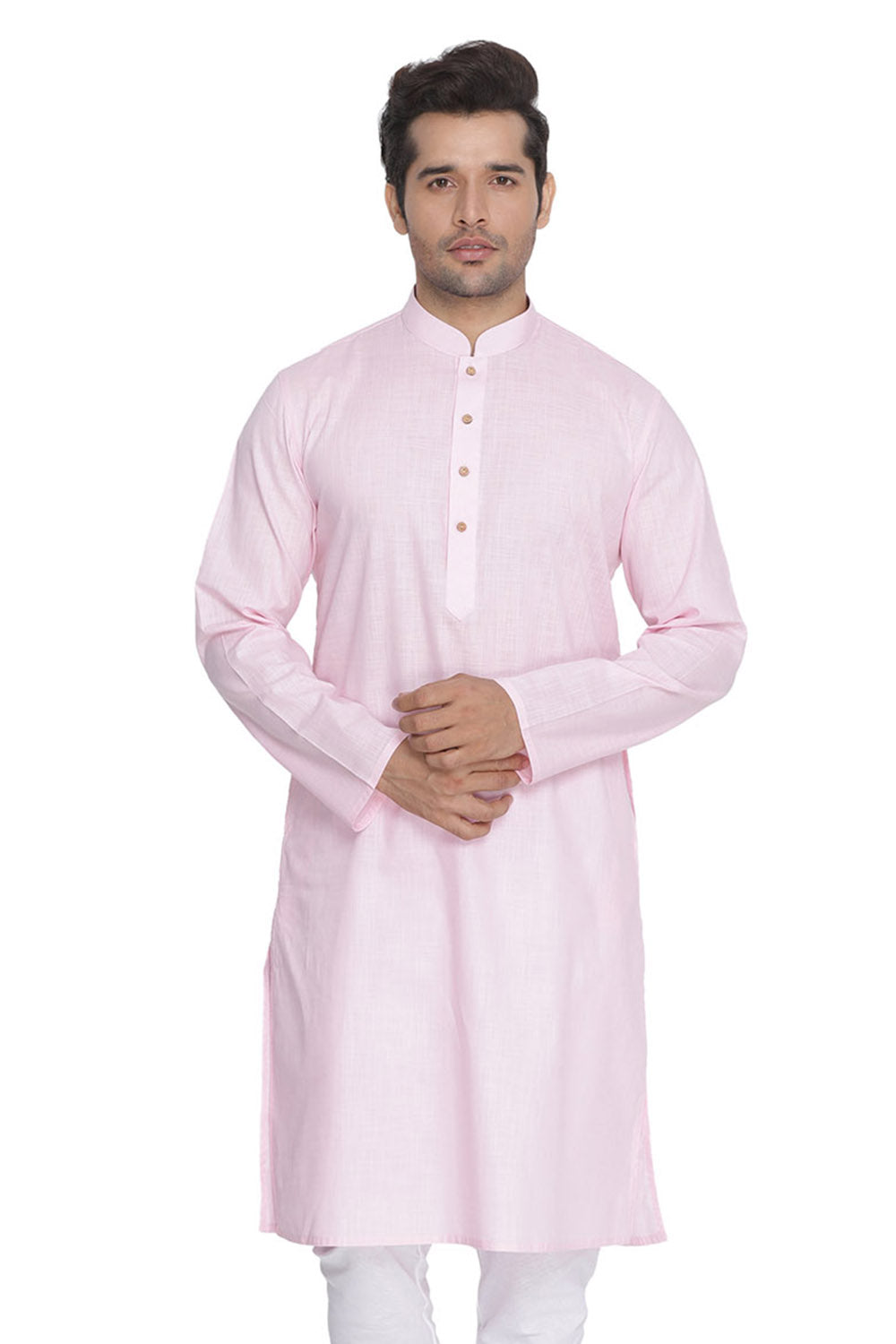 Men's Pink Cotton Linen Blend Kurta