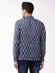 Men's Multicolor-Base-Grey Cotton Blend Ethnic Shirt