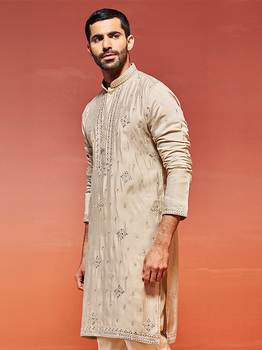 Men's Gray Silk Blend Kurta