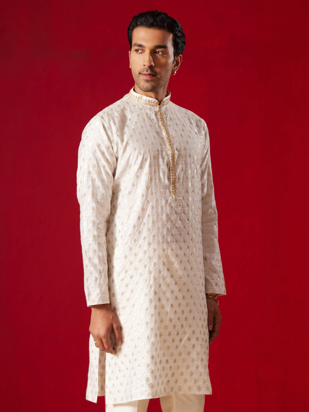 Men's Cream Silk Blend Kurta