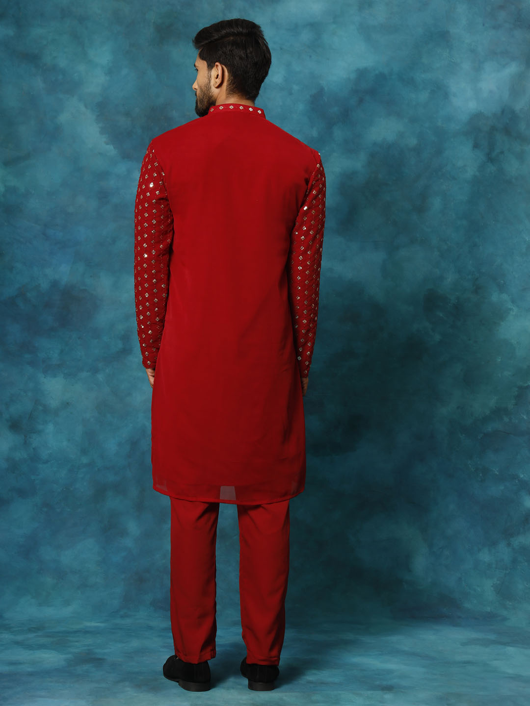 Men's Maroon Georgette Kurta Pyjama Set