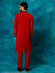 Men's Maroon Georgette Kurta Pyjama Set