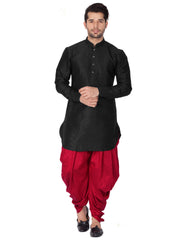 Men's Black Silk Blend Kurta and Dhoti Set