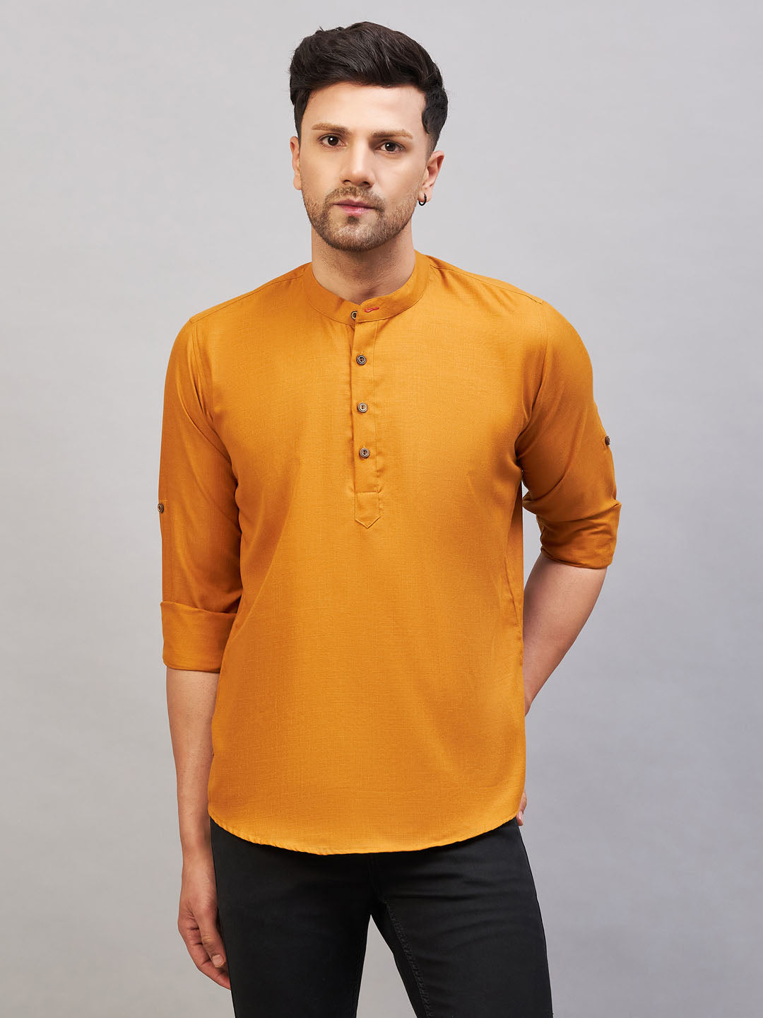 Men's Rust Cotton Blend Kurta