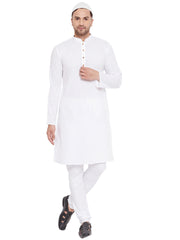 Men's White Cotton Linen Kurta Pyjama Set